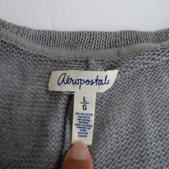 Aeropostale Gray Open Front Knit Cardigan Sweater Women Size L Dolman 3/4 Sleeve - Picture 4 of 8